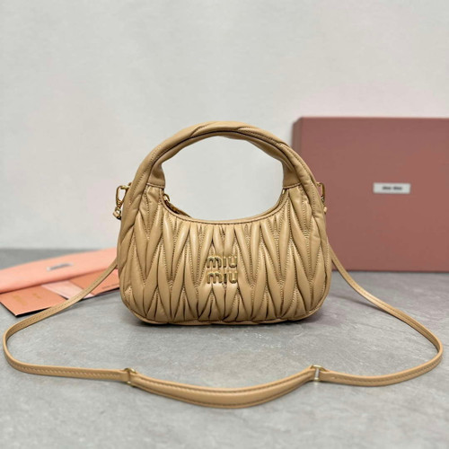 MiuMiu 5BC125 Small Matelassé nappa leather handbag Apricot