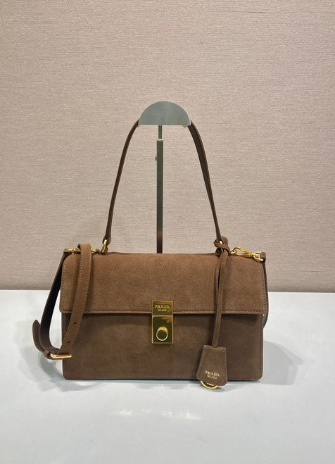 Prada Soft Sound medium Suede shoulder bag 1BN023 Brown