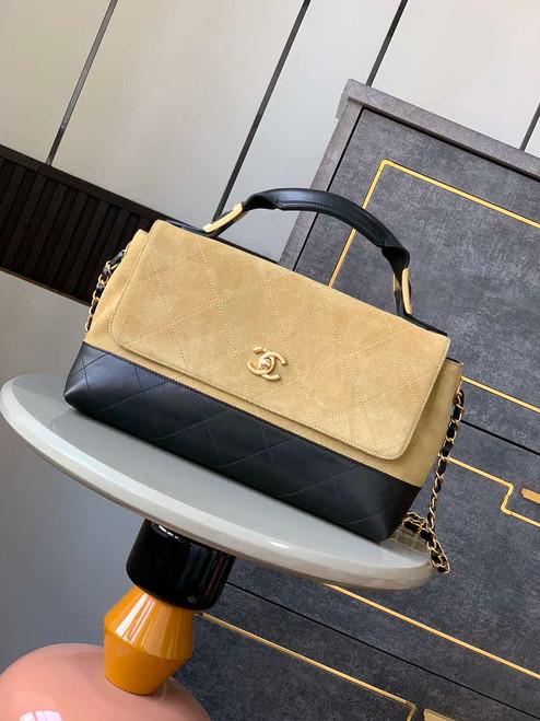 Chanel A99011 Double leather flap bag Black and Apricot