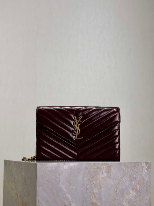 YSL 377828 Classic Cassandre chain wallet in Wax leather Wine Red