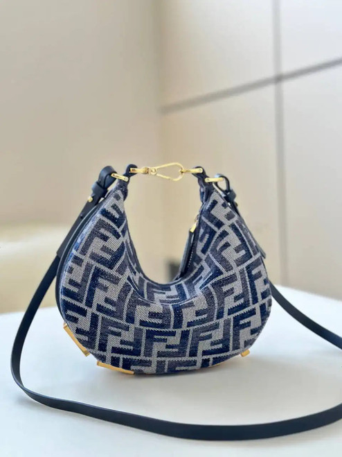 Fendi 7AS089 Nano Fendigraphy Navy Blue leather Charm 80056S