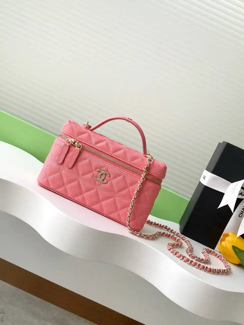 Chanel 25C Vanity with Chain Grained Calfskin AP4407 Rose Red