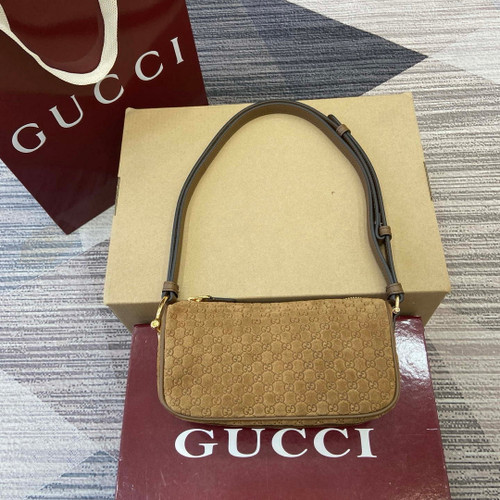 Gucci 860784 Gucci Half Horsebit Mini Shoulder Bag Brown GG Suede