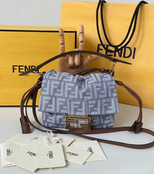Fendi 8BS105AV5WF1SXQ Mamma Baguette Small Blue denim-effect FF jacquard mini-bag miniature 8677S
