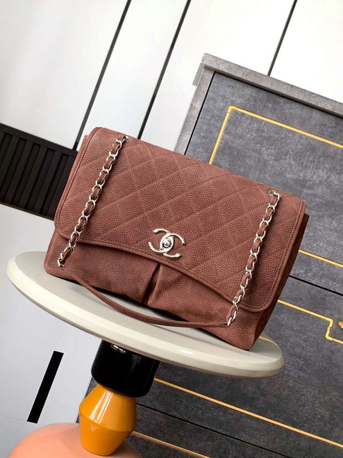 Chanel A90090 Flap Bag Vintage Coffee Suede Silver