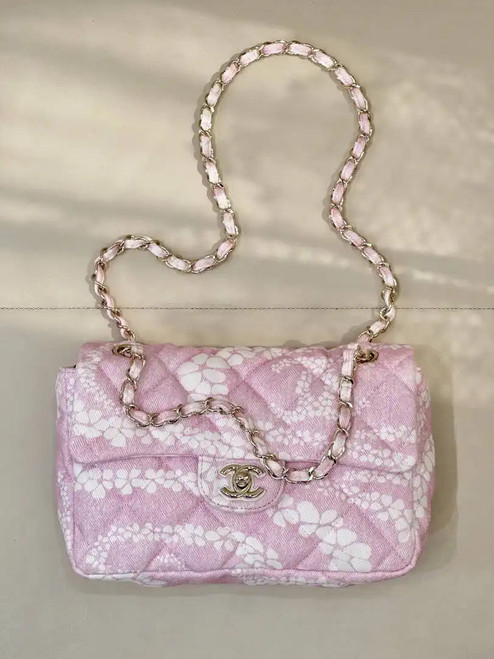 Chanel Beach Fabric Printed Pattern CF Medium Flap Bag AS5430 Pink