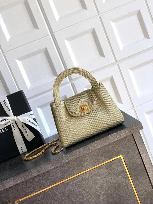 Chanel 25C AS4416 Mini Shopping Bag In Gold thread weaving