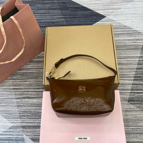 MiuMiu 5NE841 Naplak Patent Leather Pouch Bag Bronw