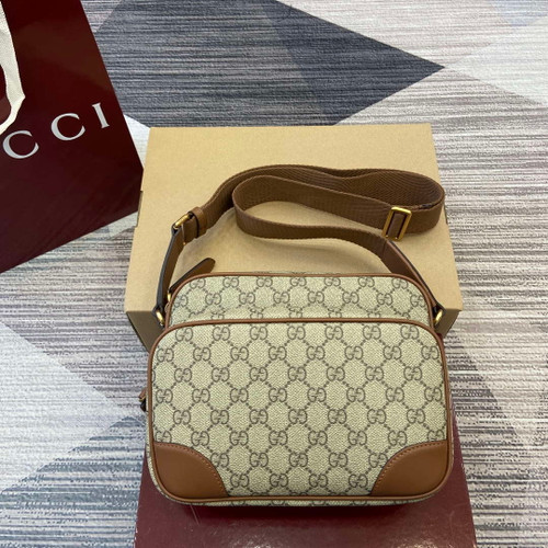 Gucci 821160 GG Emblem medium crossbody bag Beige and dark brown