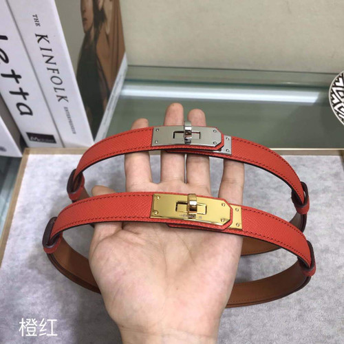 Hermes Women's Kelly Leather Belt 20MM 19019 Orange Red - luxibagsmall