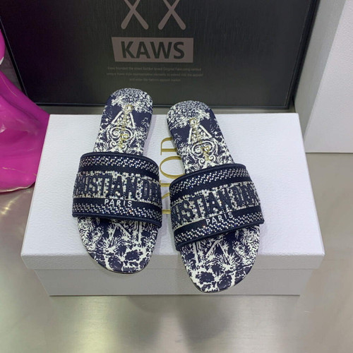 Dior Women's Shoes Diamond Embroidered Dway Slide KCQ209TJE Navy blue