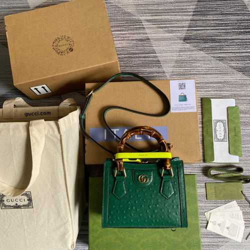 Gucci Diana Mini Tote Bag Ostrich LeatherTop Handle Bag Gucci â€?55661 Green