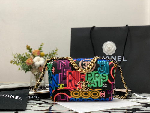 Chanel As1160 Chanel 19 Handbag Flap Graffiti Print Vintage multicolor gold