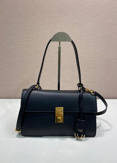 Prada Soft Sound medium leather shoulder bag 1BN023 Black