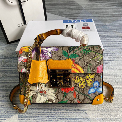Gucci 603221 Padlock GG Small Bamboo Shoulder Bag Yellow