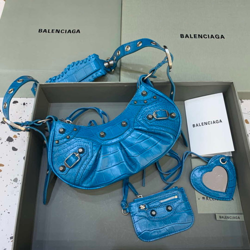 Balenciaga 700940210 Women's Neo Cagole XS Handbag in Crocodile Embossed Blue