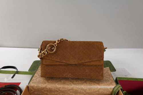 Gucci 857622 Medium Shoulder Bag Suede Dark BROWN GG