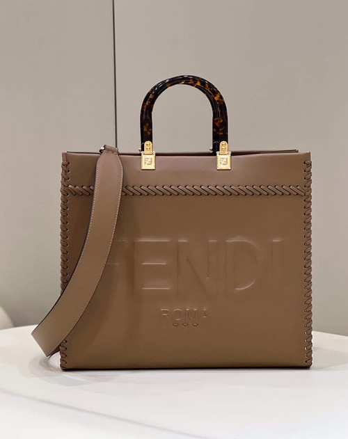 Fendi 8BH386 Sunshine Medium Fuchsia Leather Shopper Bag 8535 Khaki