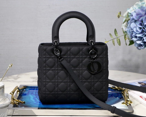 Dior M0565 Medium Lady Dior Cannage Calfskin Bag Black