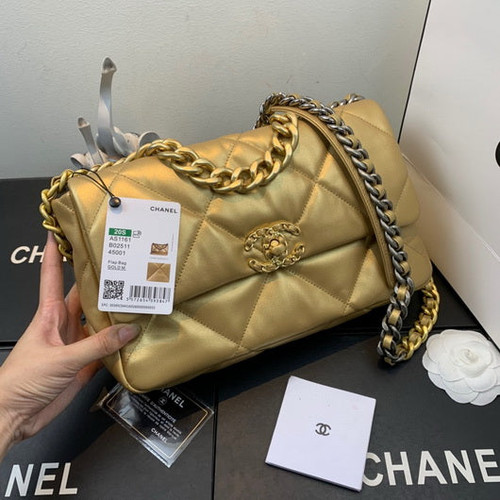 Chanel As1160 Chanel 19 Handbag Flap Lambskin Gold