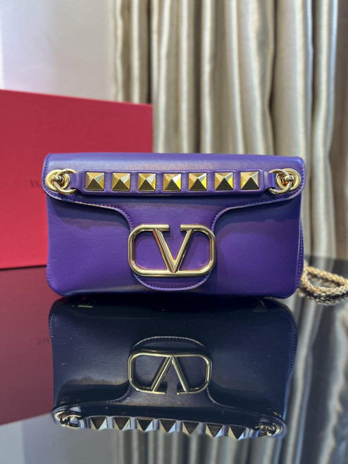 Valentino XW2B0K26 Stud Sign Nappa Shoulder Bag Purple