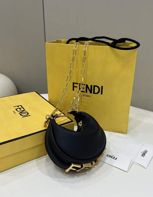 Fendi Nano Fendigraphy Black  Leather Charm 7AS089 Black