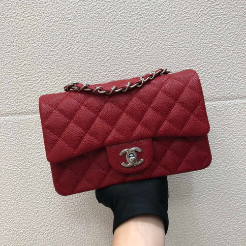 Chanel A69900 Mini Flap Bag Grained Calfskin Red Silver