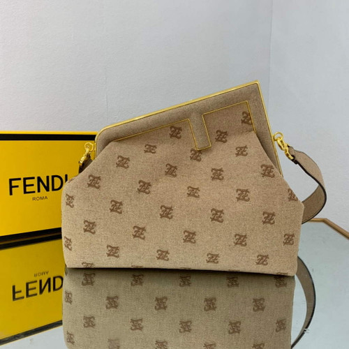 Fendi FIRST Medium Bag Beige flannel bag with embroidery  8BP127