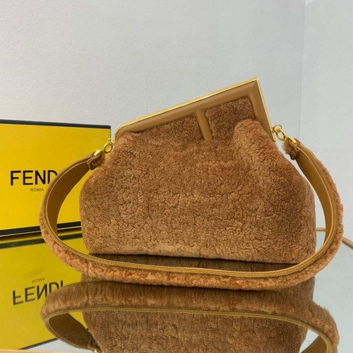 Fendi First Medium Sheepskin Bag 8BP127 Brown