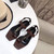 YSL Cassandra Flat Sandals Leather With Monogram Dark Chocolate 30135 - luxibagsmall
