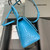 Balenciaga 593546 Hourglass Small Top Handle Crocodile Bag Blue Silver