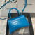 Balenciaga 593546 Hourglass Small Top Handle Crocodile Bag Blue Silver