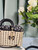 Dior M0540 Medium Lady Dior Bag D-joy Natural Wicker navy Blue Dior Oblique Jacquard
