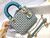 Dior M0505 Mini Dior Lady Bag Blue Metallic Cannage Lambskin with Embroidered Check Beads
