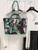 Chanel A66941 Large Tote Printed Velvet Wooden Pearls & Gold-Tone Metal Green & Multicolour