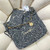 Chanel 22 Handbag Gold-Tone Metal Canvas AS3260 Gray and White