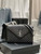 YSL 600166 Envelope Large In Quilted Grain De Poudre Embossed Leather Black Silver