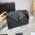 YSL 600166 Envelope Large In Quilted Grain De Poudre Embossed Leather Black With black logo