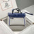 Hermes H084076CKAD Herbag Zip 31 Bag in Blue Hunter Leather and Canvas H60063