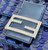 Fendi 8BR600 Medium Baguette Dark and mid blue sequin and leather bag 8601