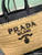 Prada Small crochet and leather tote bag 1BG500 Black