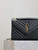 YSL 600185 Envelope Meduim In Quilted Grain De Poudre Embossed Leather V Gird Black