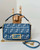 Fendi 8BS017  Baguette Mini Blue denim-effect FF jacquard bag