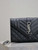 YSL 600195 Envelope Small In Quilted Grain De Poudre Embossed Leather Black with Silver Hardward