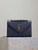 YSL 600185 Envelope Meduim In Quilted Grain De Poudre Embossed Leather Navy Blue