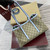 Gucci 815214 GG Emblem medium Tote Bag Beige and Blue fabric