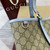 Gucci 815213 GG Emblem Large Tote Bag Beige Blue