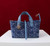 Dior M2822 Small Dior Toujours Bag Denim Blue Tweed with White Cannage Motif