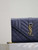 YSL 600195 Envelope Small In Quilted Grain De Poudre Embossed Leather Navy Blue