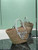 Prada Large raffia and leather shopping bag 1BG470 Beige White
